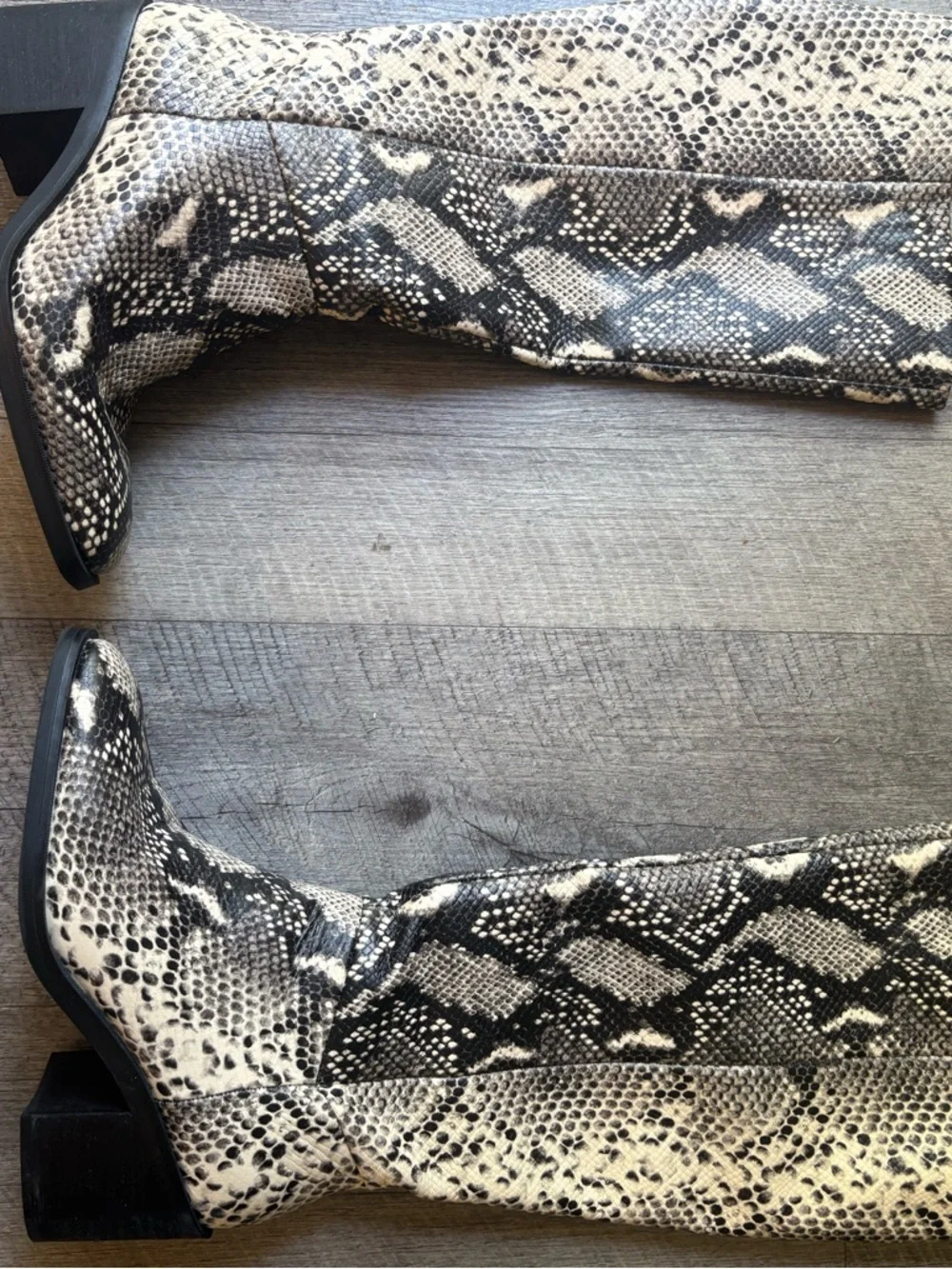 Snake Print Knee Boots - Black & Cream - Picture 8 of 8